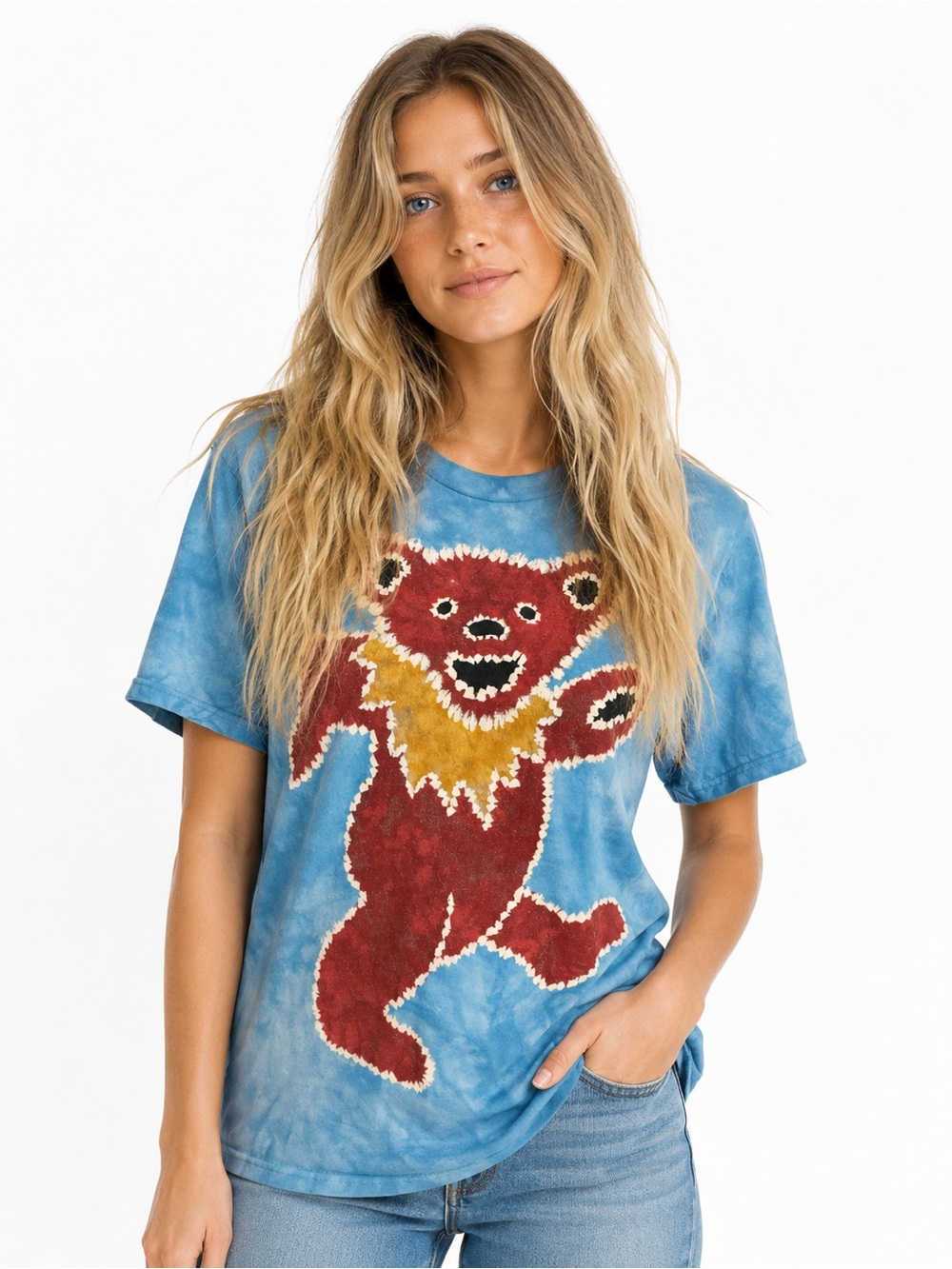 Liquid Blue Dancing Bear Tie Dye Grateful Dead Tee Blue Bear Graphic Shirt